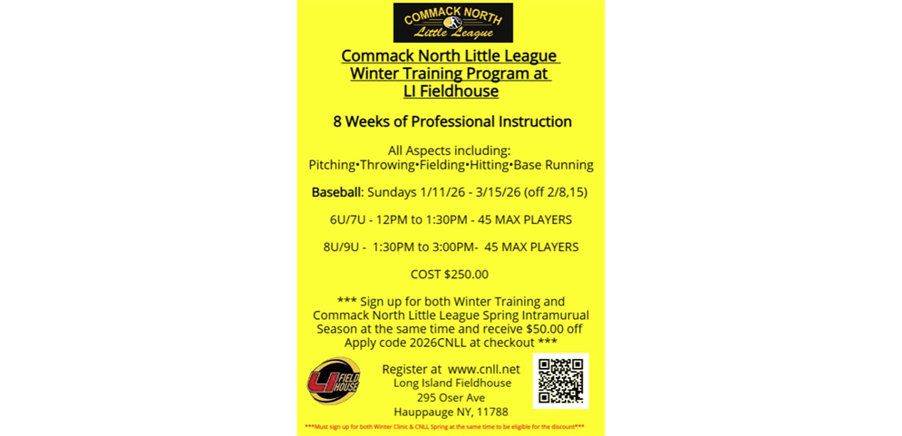 Commack Baseball Winter Clinics 6U thru 9U
